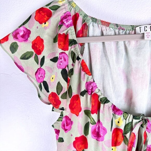 Floral Pullover Easy Breezy Mini Dress Bell Sleeve TCEC, Size S - Picture 4 of 16